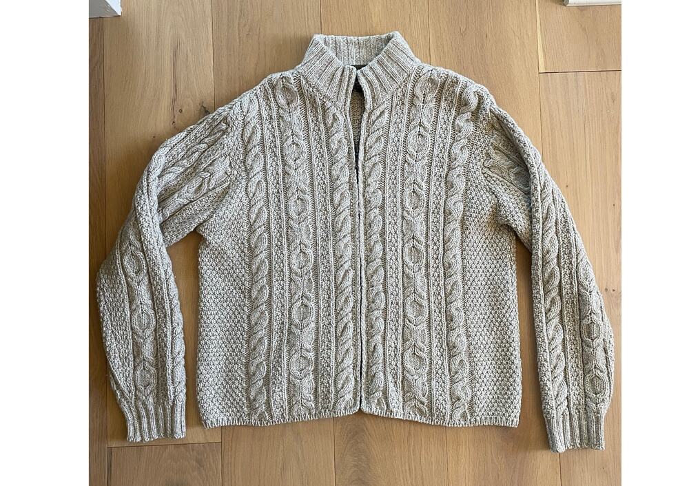 Inis Crafts Ireland Aran Wool Full Zip Sweater Cardigan L